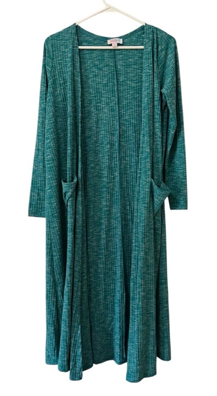 LuLaRoe Women Size Small Long Cardigan‎ Open Front Duster Striped Knit Pockets
